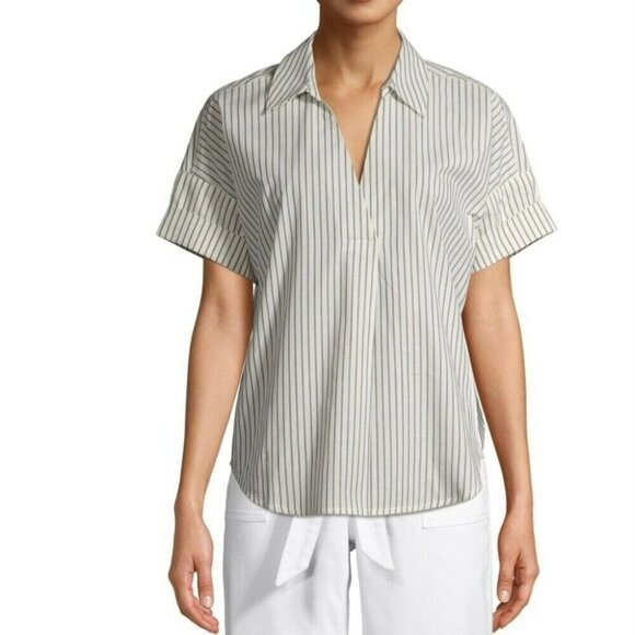 EV1 Cream Stripe Tunic Blouse Size Small - Picture 1 of 7